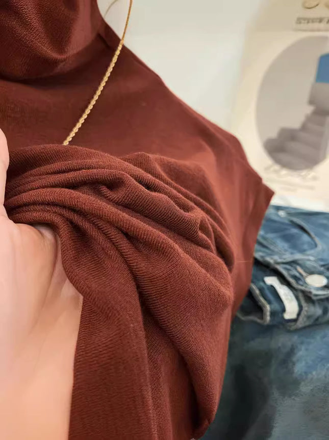 Temperament Shell Collar Sleeveless T-Shirt for Women Early Autumn Slimming Look Suit with Bottoming Shirt Clean Version Half Turtleneck Top