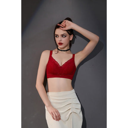 25Th Autumn/Winter Hot-Selling Women's Underwear Medium-Thick Ab Cup Angora Red Push-Up Sexy Lace Adjustable Bra
