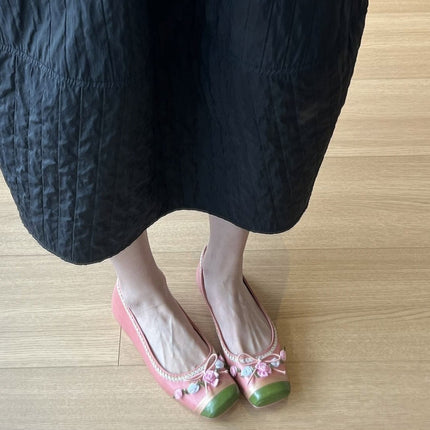 Cowhide version ~ 2025 spring new pastoral ins style Chinese niche flower fairy square head color matching age-reducing shoes