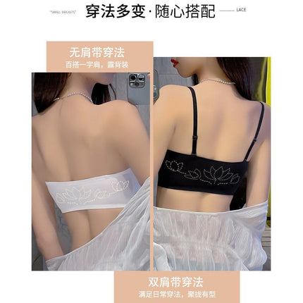 One-word Tube Top Ice Silk Miracle Strapless Front Buckle Underwear Women's Thin Non-slip Invisible Small Chest Push-up Bra Chest Wrap
