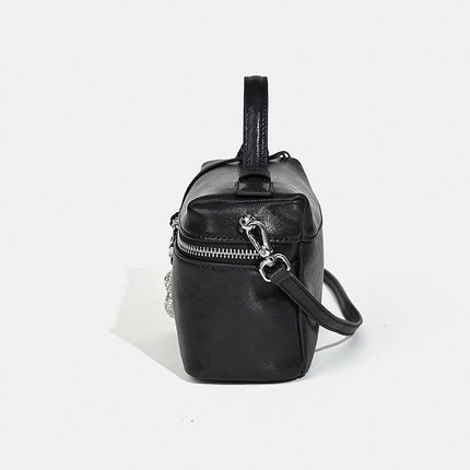 Light Luxury First-Layer Cowhide Lunch Box Bag, Satchel Vegetable Tanned Leather Box Bag, Niche High-End One-Shoulder Cross-Body Lunch Bag