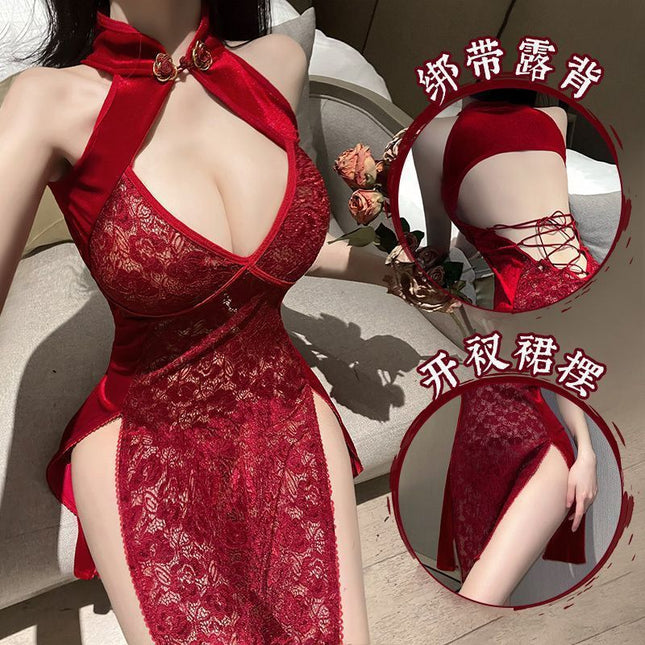 Add fat plus size 180kg 4XL size sexy underwear lace cheongsam backless uniform temptation bed passion sexy