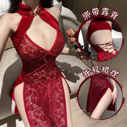 Add fat plus size 180kg 4XL size sexy underwear lace cheongsam backless uniform temptation bed passion sexy