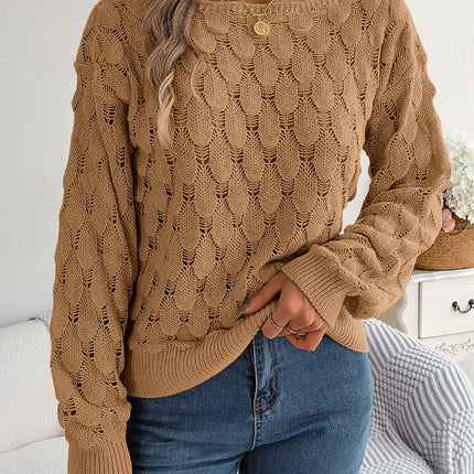 Clearance Hot-Selling Autumn and Winter Casual Feather Hollow-Out Off-Shoulder Lantern Sleeve Sweater Independent Cross-Border Women's Fashion