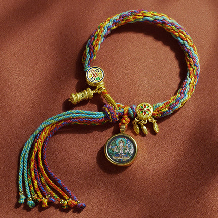 Thangka Xizang Hand Rope Hand-woven Ethnic Style Bracelet Five-way God of Wealth Green Mother Wen Zhu Thangka Bracelet