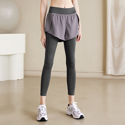 Fake Two-piece Yoga Pants Women's Professional Fitness Trousers Anti-embarrassment Sports Tight Pants Stretch Compression High Waist Running Pants