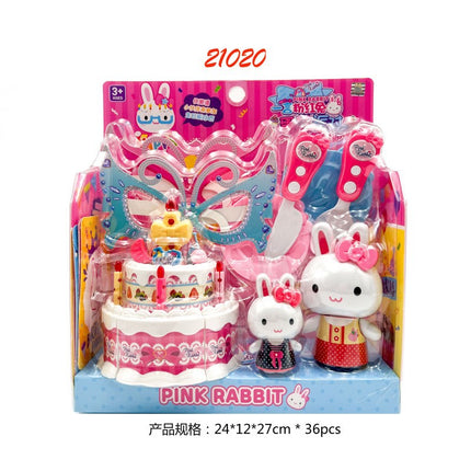 Yiyan pink rabbit kitchen refrigerator mini dressing table cake party simulation medical tools girl play house toy batch
