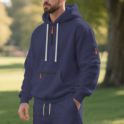 Cross-Border Amazon New Product Launches New Winter Loose Velvet American Casual Men's Sports Workwear Hooded Sweatshirt