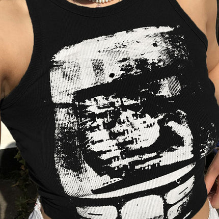 2024 New Aliexpress European and American Summer Short Vest Women's Abstract Print Trendy Brand Sexy Fashion Dropshipping