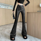 Black leather pants with waist chain / S