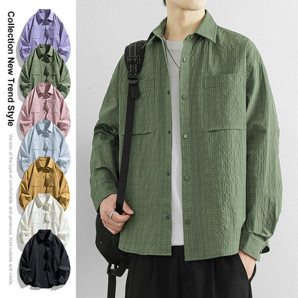 Youth Tooling Shirt Men's Spring and Autumn Fashionable Brand Loose Lapel Shirt Fashionable Casual Long Sleeve Jacket Coat Men