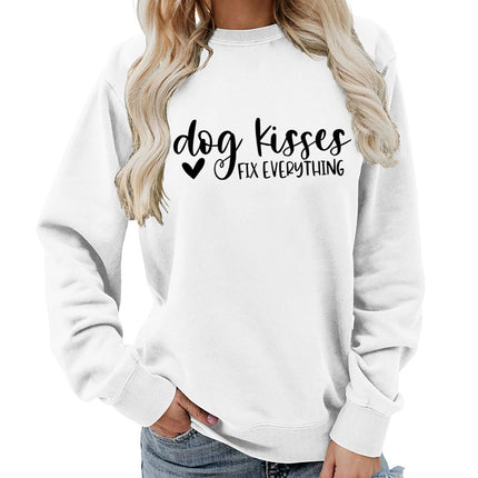 Foreign trade supply dog kisses printed round neck women's top vests autumn and winter coat casual wide pine Europe