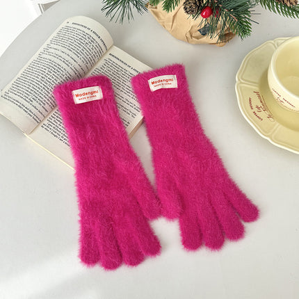 Japanese cute plush gloves women's winter warm cold warm long gloves can touch screen to play with snow atmosphere