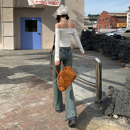 Vintage Micro-La Jeans Women's 2025 New Washed Nostalgic Spice Girls Low Waist Slim-Fit Slimming Horn Mop Pants