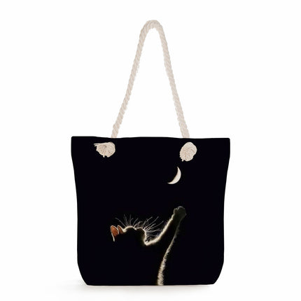Cross-border Cute Cat Printed Shoulder Bag Simple Portable Storage Beach Bag Fashionable All-match Handbag