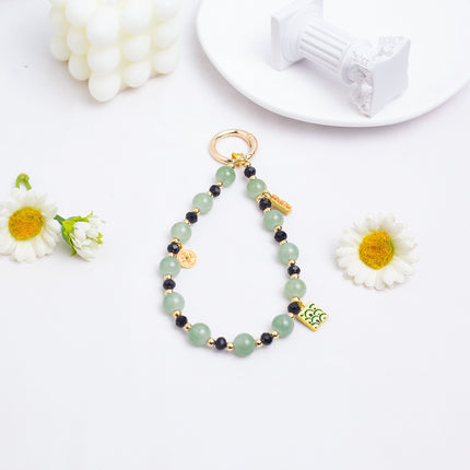 Glass Mobile Phone Chain Car Keychain Pendant Imitation Green Agate Wrist Lanyard Retro Safety Marshal