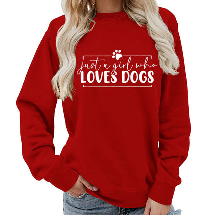 Loves dogs Printed Round Neck Women's Top Sweater Foreign Trade Supply Autumn and Winter Coat Casual Loose European Size Cross