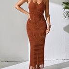 Brown Sling Long Dress / S