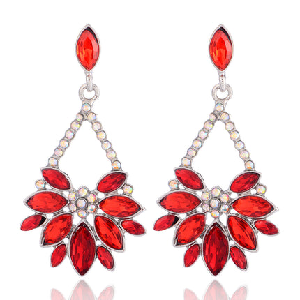 Cross-border European and American fashion earrings exaggerated net red alloy diamond flower earrings girls simple super fairy earrings wholesale