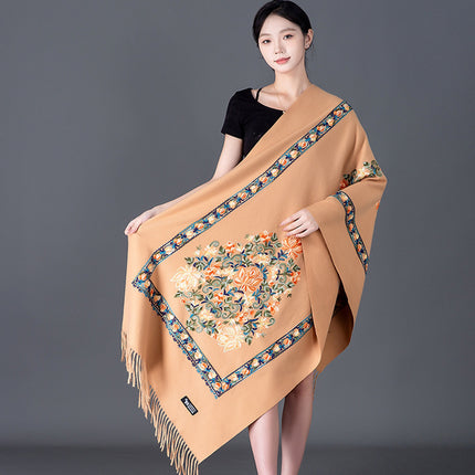 Autumn and Winter Nepal Vase Embroidered New Style Cashmere Scarf Women's Ethnic Style Embroidered Tassel Large Shawl