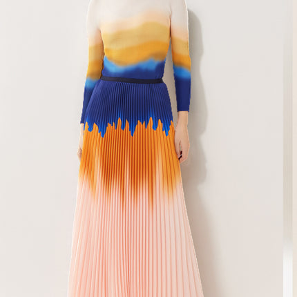 Skirt suit Women's High-end Spring Miyake Women's Clothes Design Pleated T-shirt Pleated Skirt Two-piece Set
