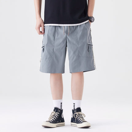 Trendy Brand Design Men's Summer Shorts with Ink Splatter Stripes, Loose Versatile Straight Five-Point Shorts, Stylish Drawstring Sports Shorts