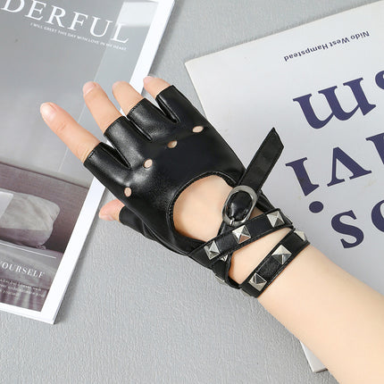 Stage Performance Gloves Female Half Finger Rivet Gothic Style Dark Cool Second Dimension Nightclub Punk Mu Si Cheng cos