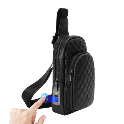 Fingerprint Lock Chest Bag for Men, Fashionable High-End Genuine Leather Crossbody Bag, Large Capacity Smart Anti-Theft Fingerprint Unlock Shoulder Bag