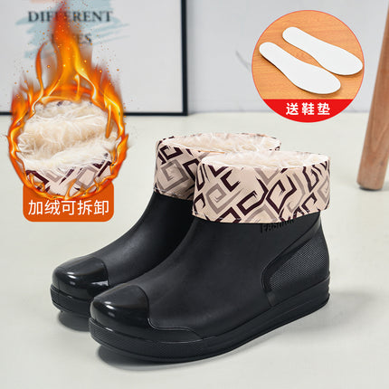 Fashionable women's rain boots low-top rain boots short non-slip fleece-lined water boots warm cover shoes comfortable wear-resistant youth comfortable