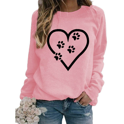 Foreign trade supply love dog foot printing round neck jacket sweater European size women's coat long sleeve cross-border autumn and winter