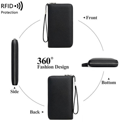 Cross-border new RFID anti-theft brush leather wallet multi-card long money clip head layer cowhide large capacity clutch