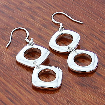 Foreign trade export 925 silver plated fashion double square round earrings Korean version of a large number of spot supply earrings earrings YE115