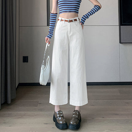Loose Wide-Leg Granny Pants Summer New Cool Drape Soft Thin Material Petite Cropped Straight-Leg Jeans