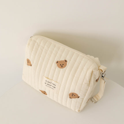 New Zipper Embroidered Cotton Mummy Bag Baby Trolley Hanging Bag Diaper Bag Portable for Going Out