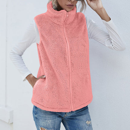 Cross-border Women's vest 2022 new plush stand collar sleeveless zipper lightweight vest comfortable women's coat with pockets