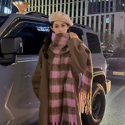 New Striped Scarf for Women, Autumn and Winter Thickened Warm Neck Scarf, Versatile Solid Color for Students, Manufacturer Cross-Border Fashion