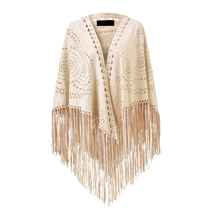Suede solid color wheat triangle towel autumn warm shawl ladies fashion outside hollow tassel scarf wholesale