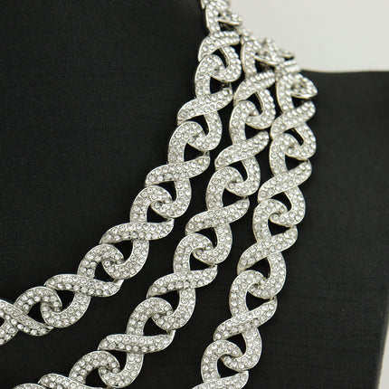 European and American Hip Hop Personality 8-character Diamond Cuban Chain hiphop Exaggerated Trendy Diamond Alloy Necklace Clavicle Chain Cross-Border