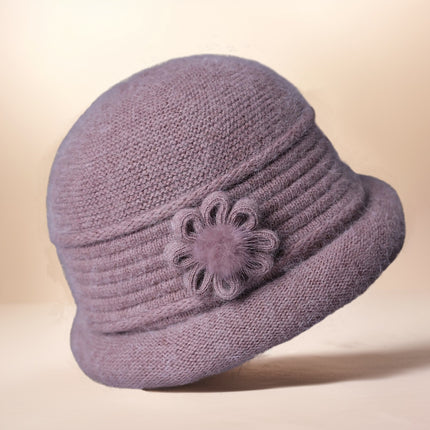 Middle-aged and elderly autumn and winter mother's hat scarf set fleece-lined thickened warm wool knitted hat women's basin hat winter