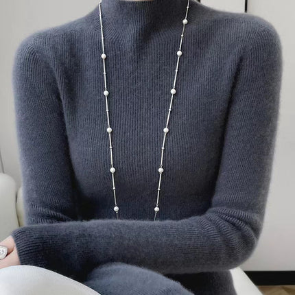 100 Wool Sweater Women's Half-turtleneck Autumn and Winter First-Line Reais Slim-Fit Long-Sleeved Pullover Knitted Base Red Sweater