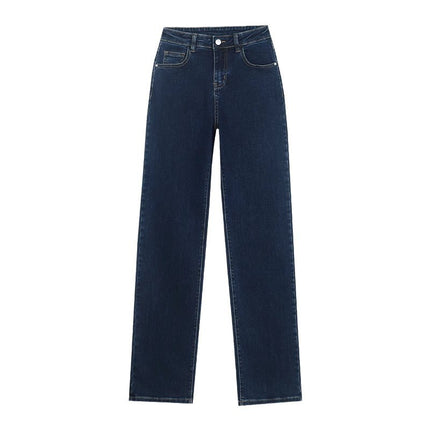 Blue Grey Straight Leg Jeans Women's Fashion All-match Loose High Waist Slimming Smoke Tube Design Sense Narrow Wide Leg Pants
