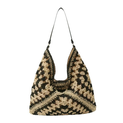 2025 New Triangle Woven Straw Bag Women's All-match Shoulder Large Capacity Tote Bag Fashionable Holiday Beach Bag
