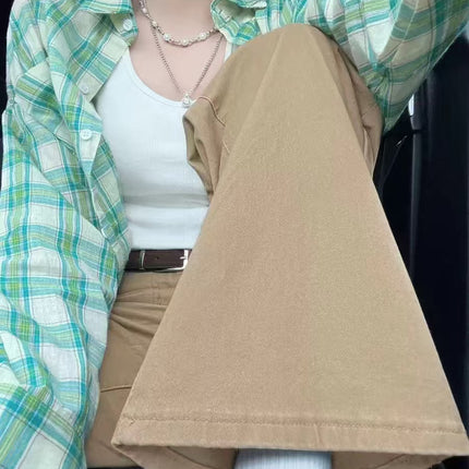Foreign Trade Direct Sales Green Plaid Shirt Jacket for Women, Spring, Autumn, and Summer Thin Long-Sleeved Shirt, Mid-Length Top, Casual Jacket