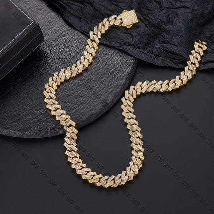 Cross-Border Hip-Hop New Product Bar Cuban Chain 12mm Alloy Rhinestone High Quality Versatile Hip-Hop Necklace Drop Shipping