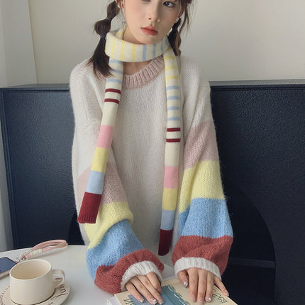 Original Naples Ice Cream Dopamine Rainbow Contrast Color Y2K Small Scarf Autumn and Winter Scarf Concave Shape