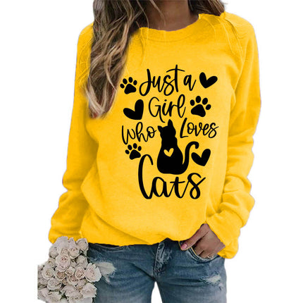 Who loves cats printed crew neck coat European size ladies coat long sleeve cross-border foreign trade supply