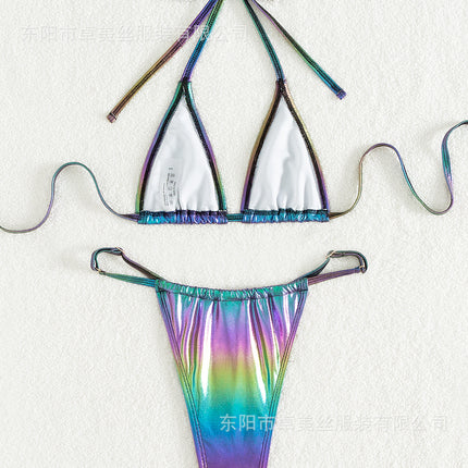 European and American style 2024 New sexy split Bikini magic color bronzing swimsuit triangle bag two-piece set Amazon