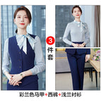 Colorful blue waistcoat trousers light blue shirt / S