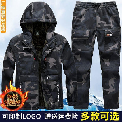 Autumn and winter velvet labor protection overalls camouflage suit men's thickened wear-resistant cold-proof warm leisure overcoat