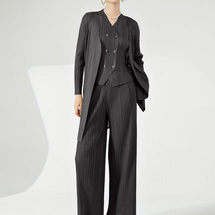 Fashionable Suit for Women, High-End Three-Piece Set, High-End Temperament, Commuting Design, Pleated Miyake Outfit, Complete Set